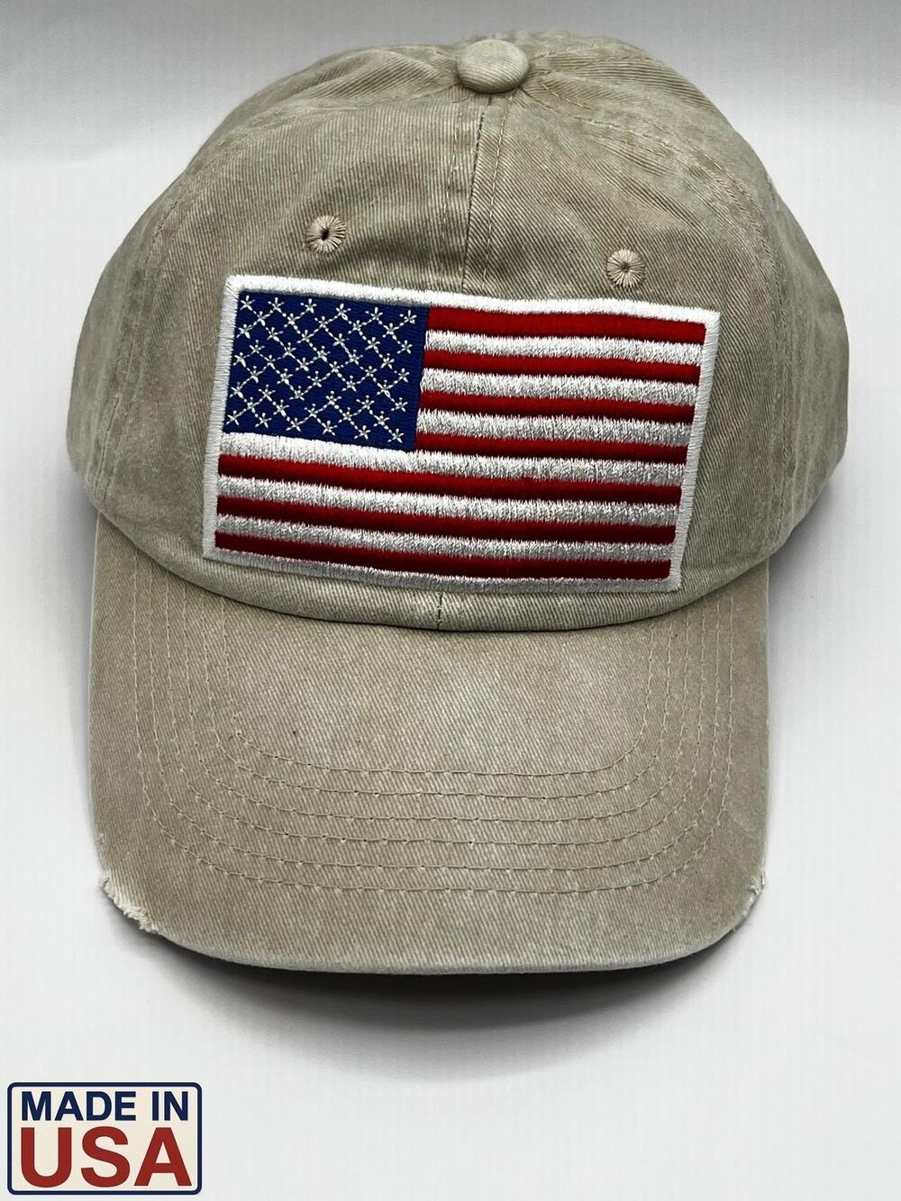 Fabric Washed US Flag Hat Khaki Made in USA Adjustable Dad Cap vintage style New